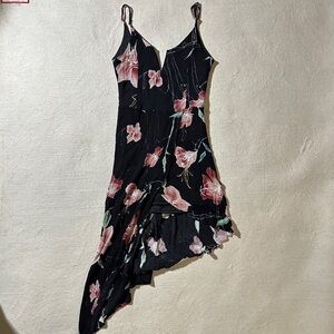 Kendall & Kylie Women’s Medium Black and Pink Floral Asymmetrical Fairy Dress